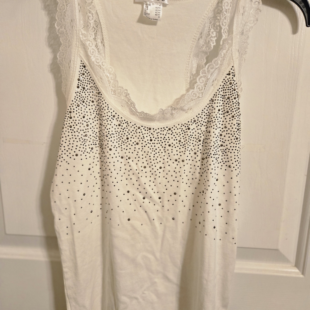 VENUS White Lace Tank with Rhinestone Accents